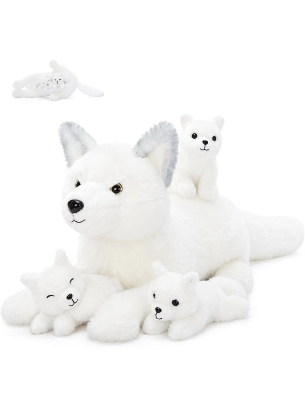 Adorable 4-Piece Fox Stuffed Animal Set - 22" Mommy Arctic Fox & 3 Baby Plush
